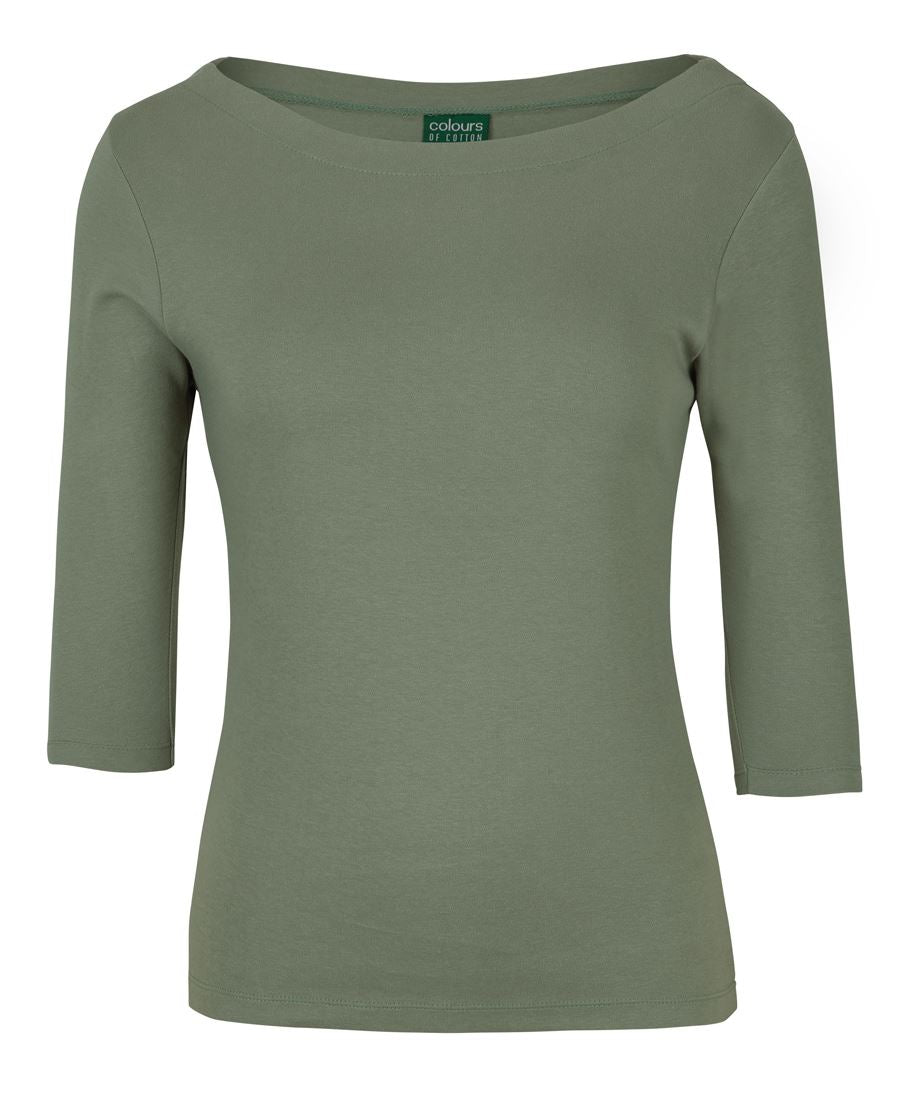 LADIES 3/4 SLEEVE BOAT NECK TEE - SAGE