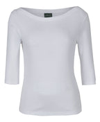 LADIES 3/4 SLEEVE BOAT NECK TEE - WHITE
