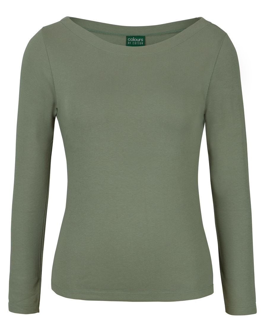 LADIES L/S BOAT NECK TEE - SAGE