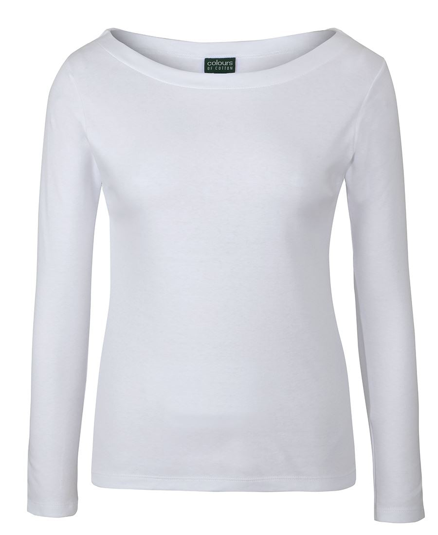 LADIES L/S BOAT NECK TEE - WHITE