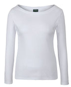 LADIES L/S BOAT NECK TEE - WHITE