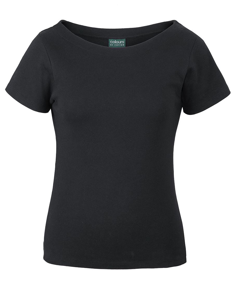 LADIES S/S BOAT NECK TEE - BLACK