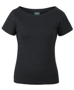 LADIES S/S BOAT NECK TEE - BLACK