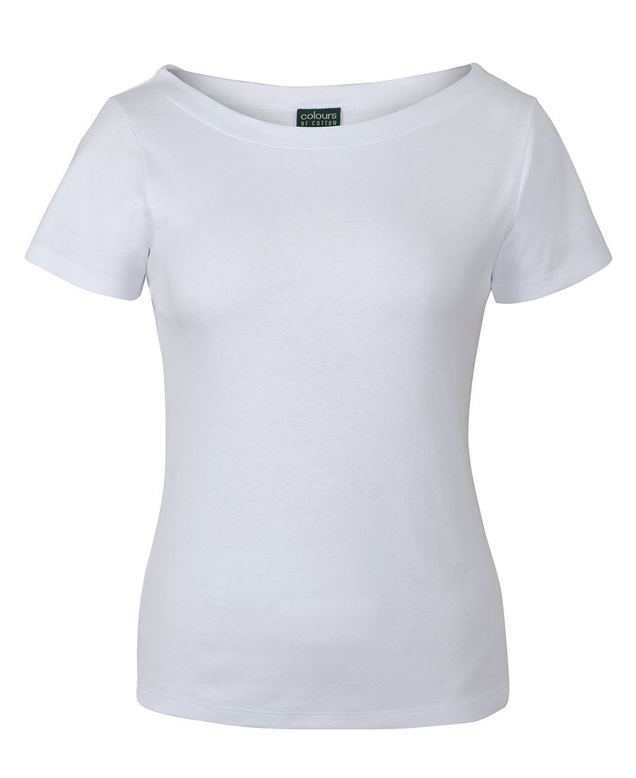 LADIES S/S BOAT NECK TEE - WHITE