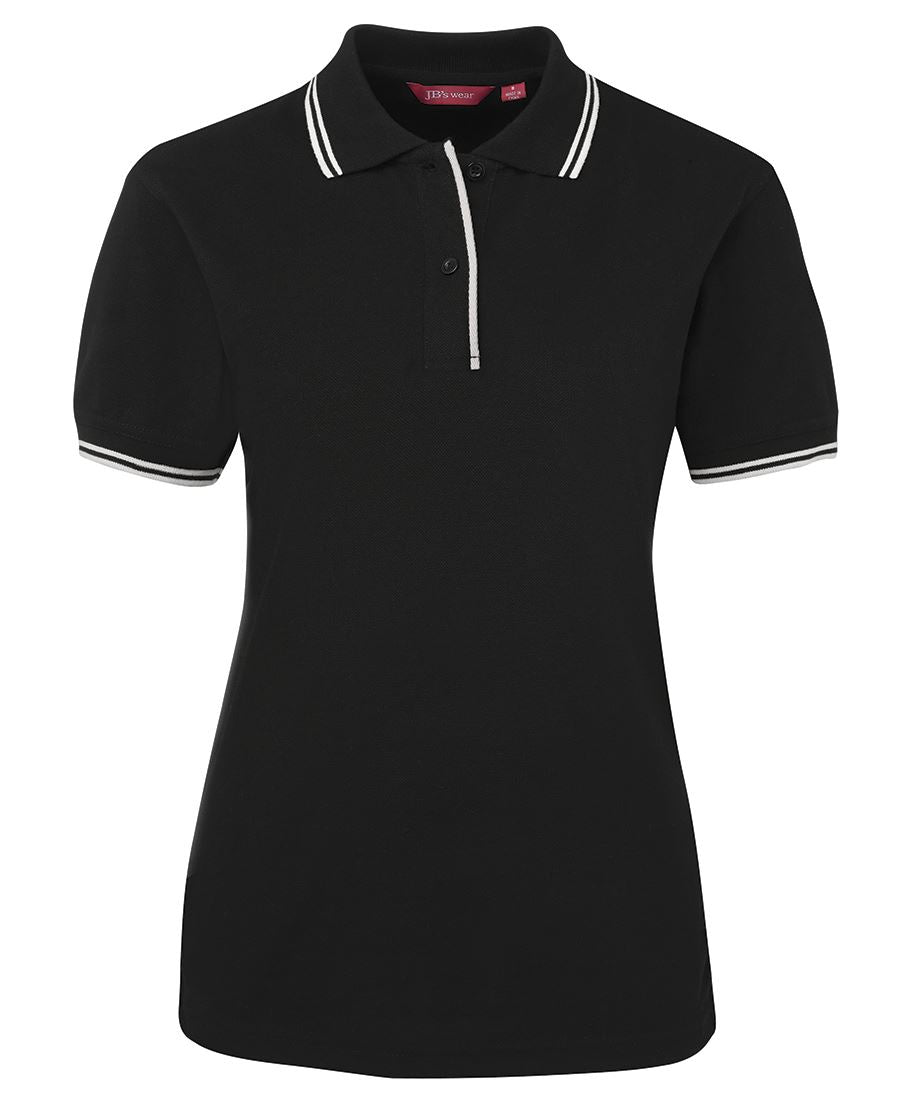 LADIES CONTRAST POLO - BLACK/WHITE