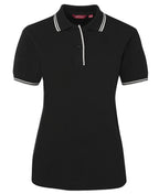 LADIES CONTRAST POLO - BLACK/WHITE
