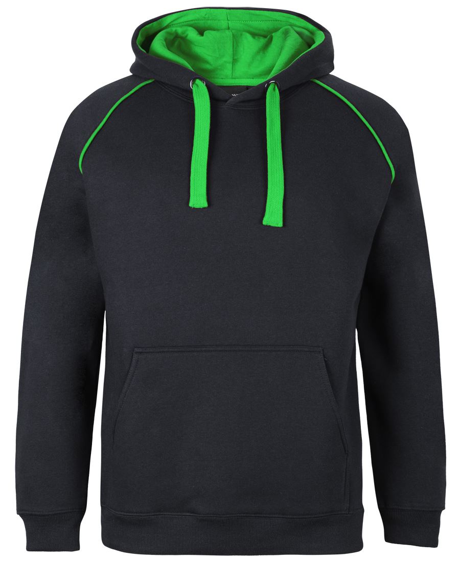 CONTRAST FLEECY HOODIE BLACK/PEA - GREEN