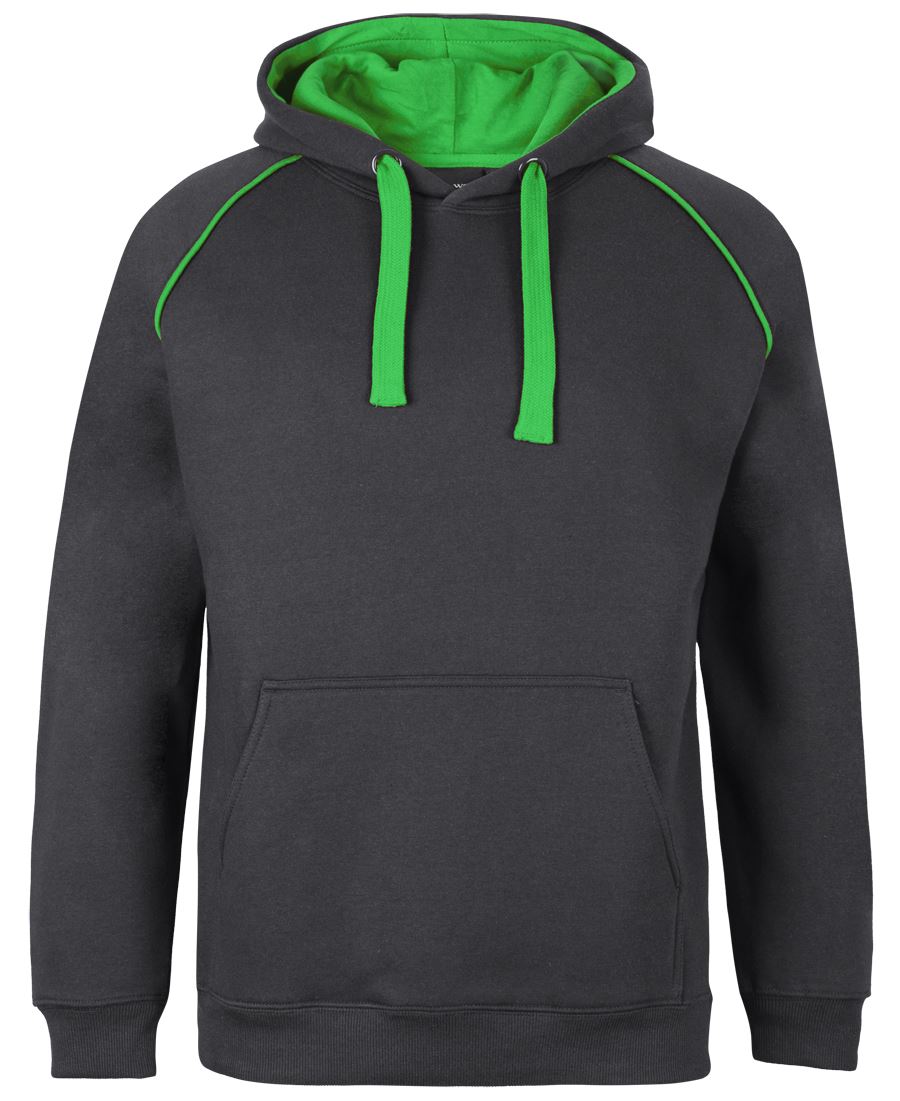 CONTRAST FLEECY HOODIE GUNMETAL/PEA - GREEN