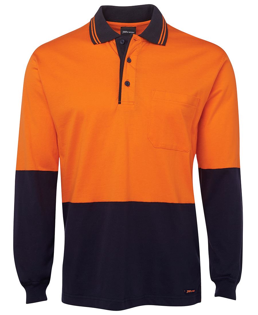 JB's HV L/S COTTON POLO - Orange/Navy