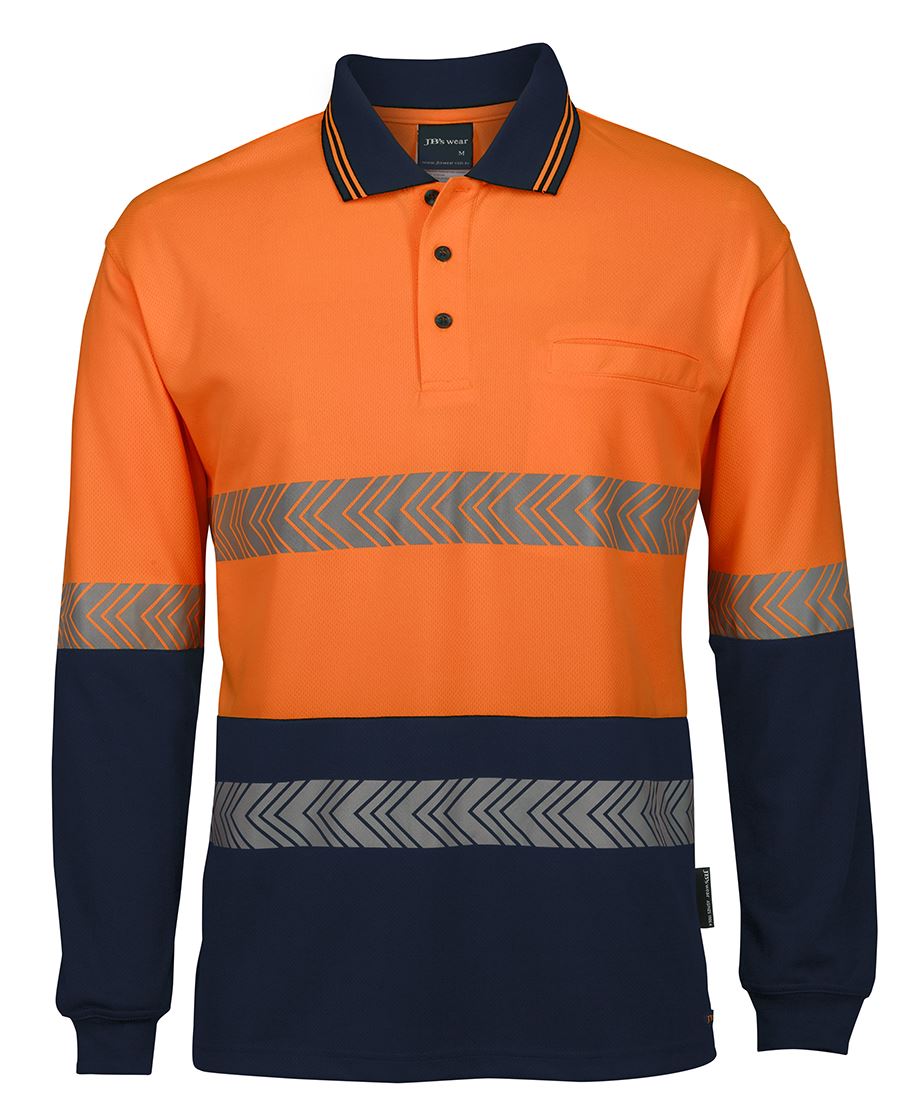 JB's HV L/S SEGMENTED TAPE POLO - Orange/Navy
