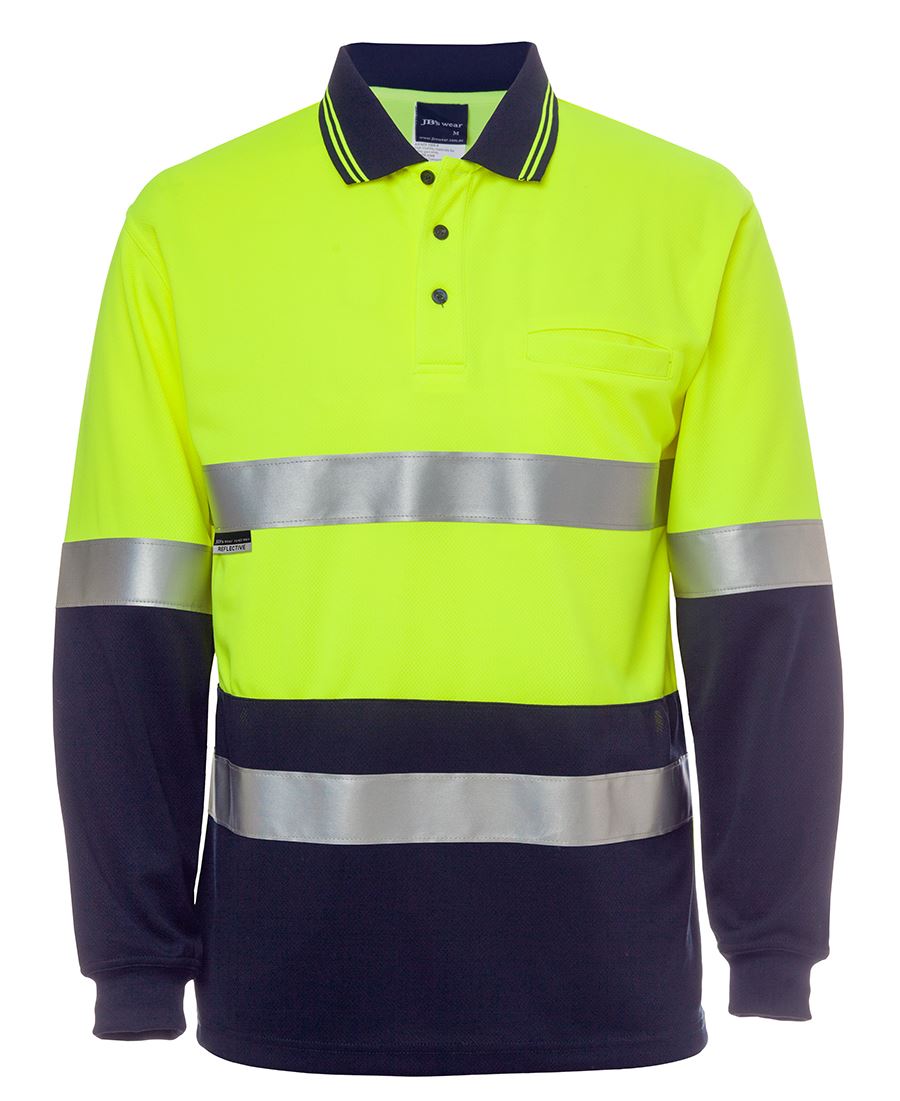 JB's HV L/S (D+N) COTTON BACK POLO - Lime/Navy
