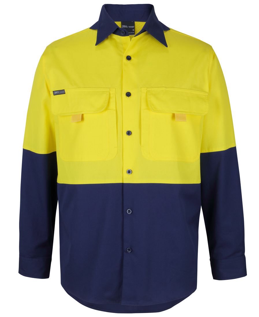 JB's HV L/S RIPSTOP FISHING SHIRT - Yellow/Navy