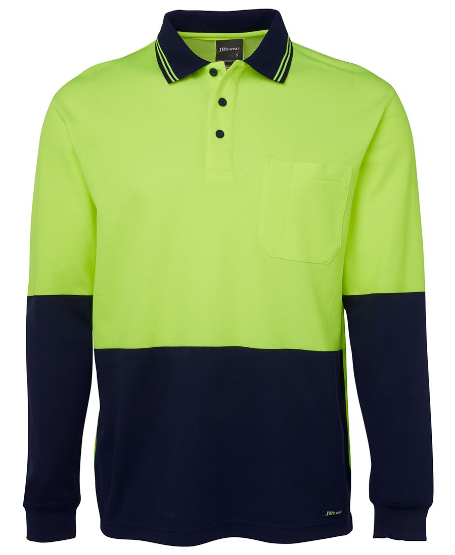 JB's HV L/S COTTON BACK POLO - Lime/Navy