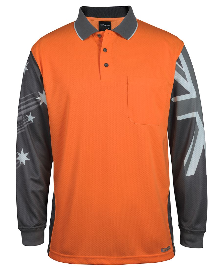 JB's HV L/S SOUTHERN CROSS POLO - Orange/Charcoal