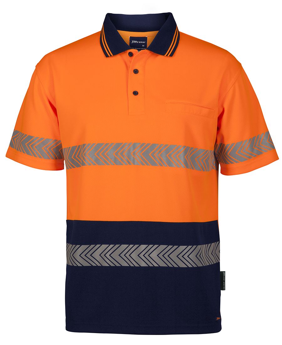 JB's HV S/S SEGMENTED TAPE POLO - Orange/Navy