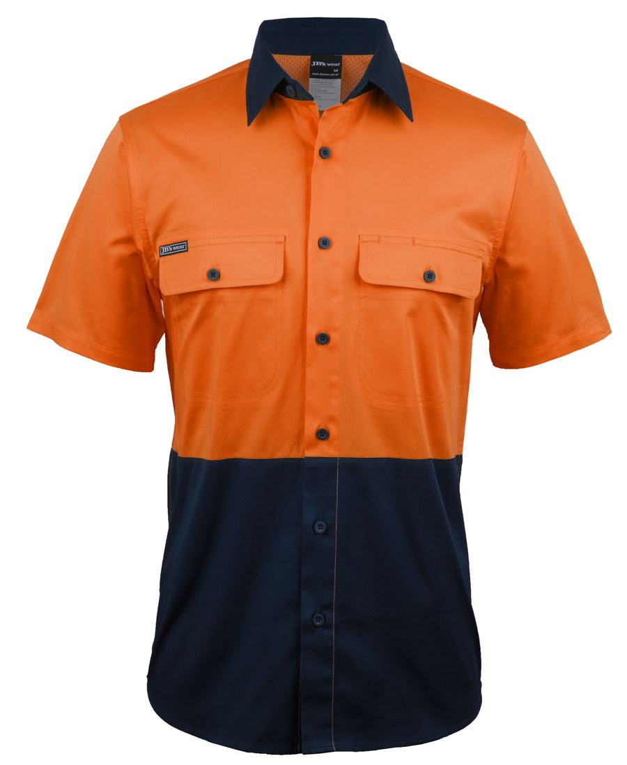 JB's HV S/S STRETCH WORK SHIRT - Orange/Navy