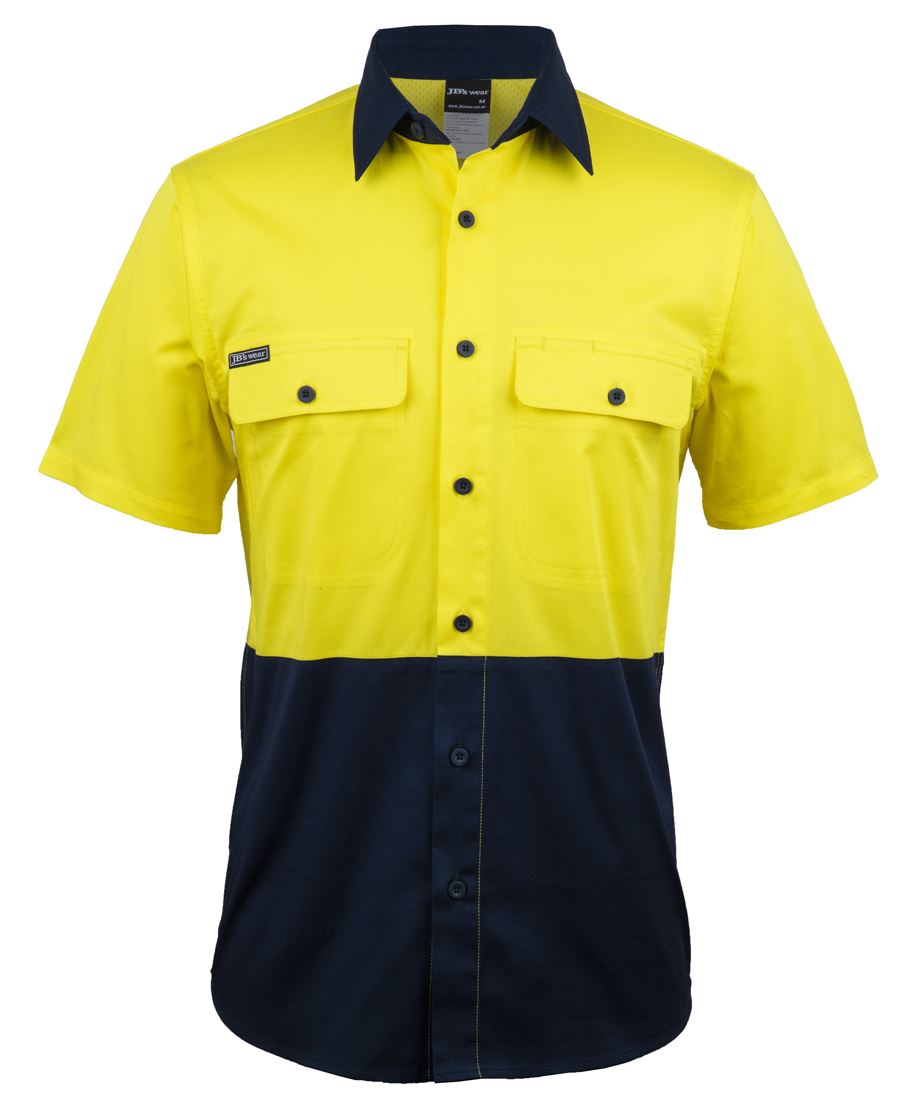 JB's HV S/S STRETCH WORK SHIRT - Yellow/Navy