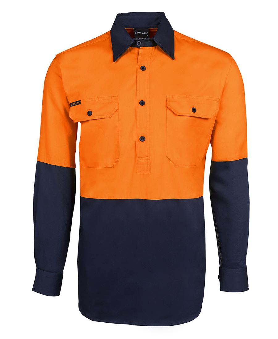 JB's HV CLOSE FRONT L/S 190G SHIRT - Orange/Navy