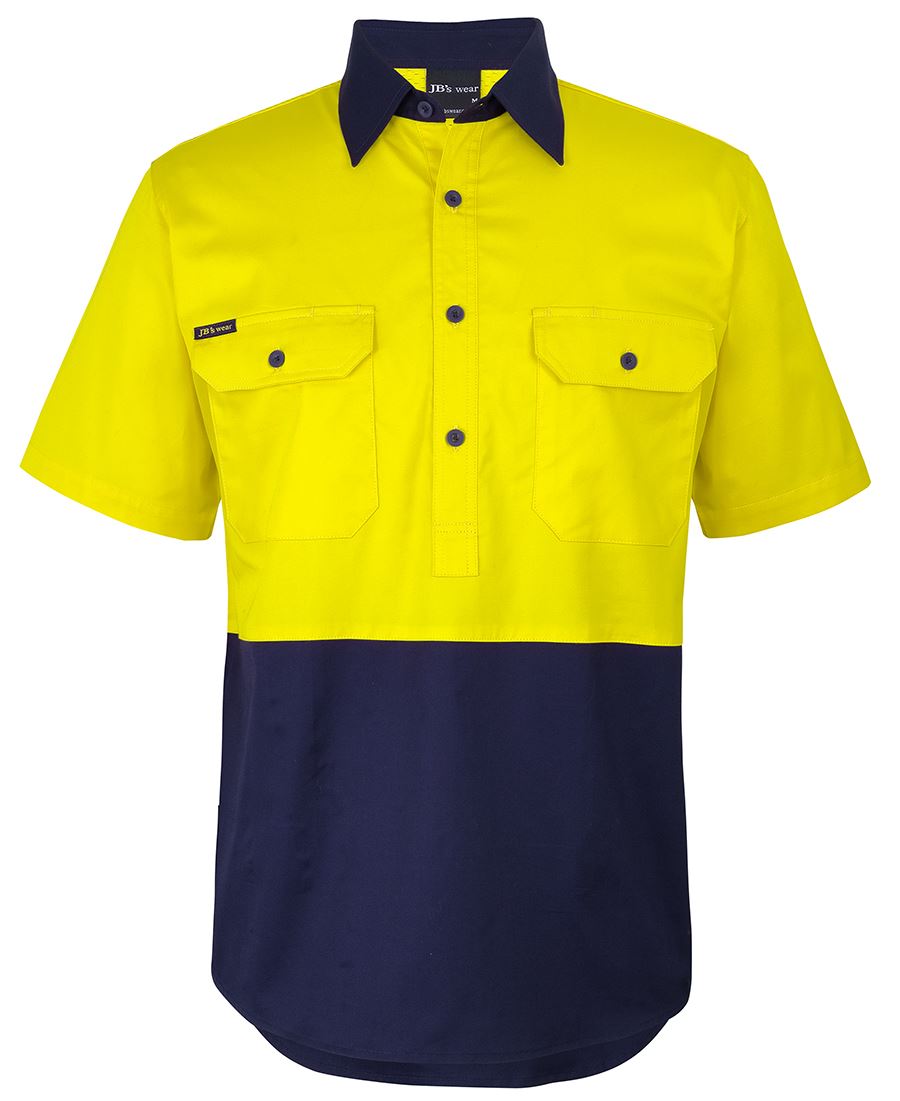 JB's HV CLOSE FRONT S/S 150G WORK SHIRT - Yellow/Navy