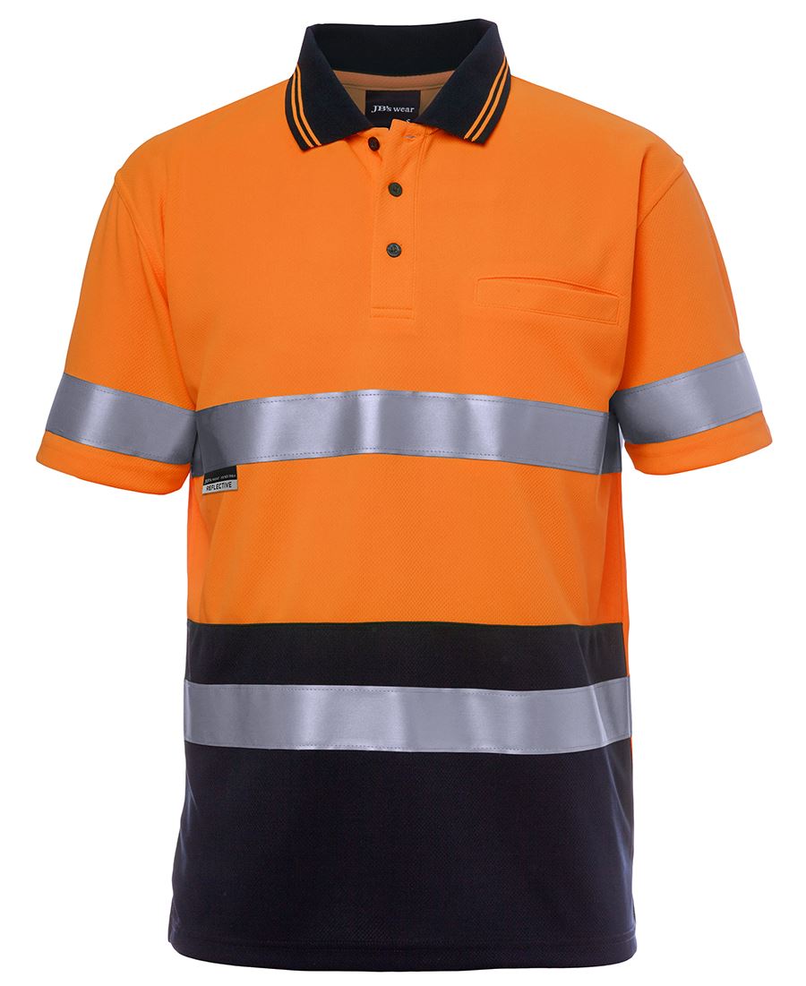 JB's HV S/S NON CUFF (D+N) TRAD POLO - Orange/Navy