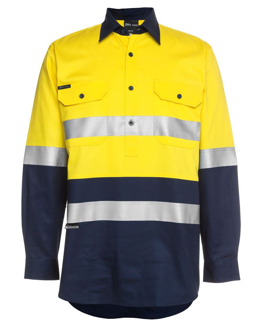 JB's HV (D+N) CLOSE FRONT L/S 190G SHIRT - Yellow/Navy