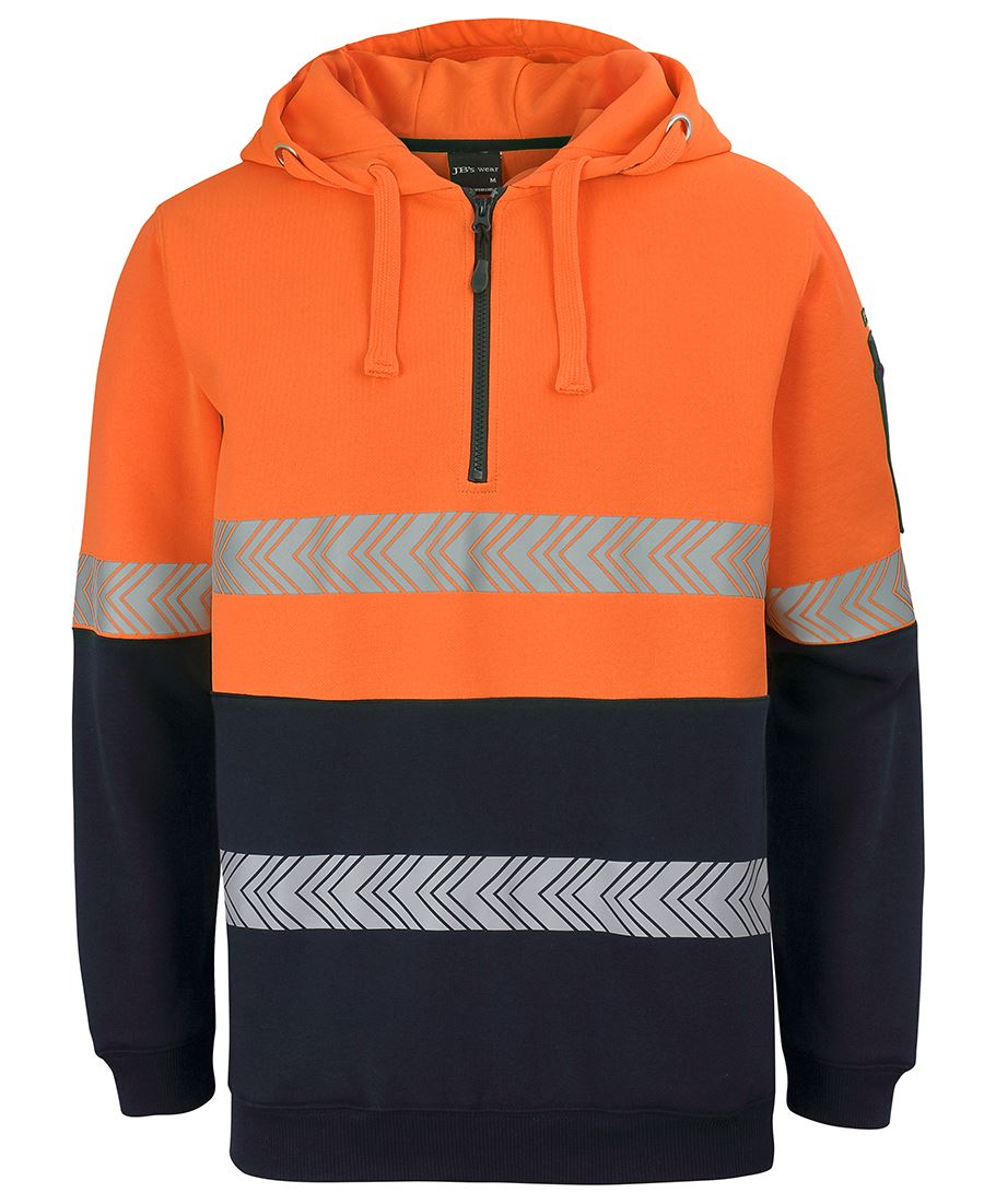 JB's HV (D+N) 1/2 ZIP SEGMENTED TAPE HOODIE - Orange/Navy