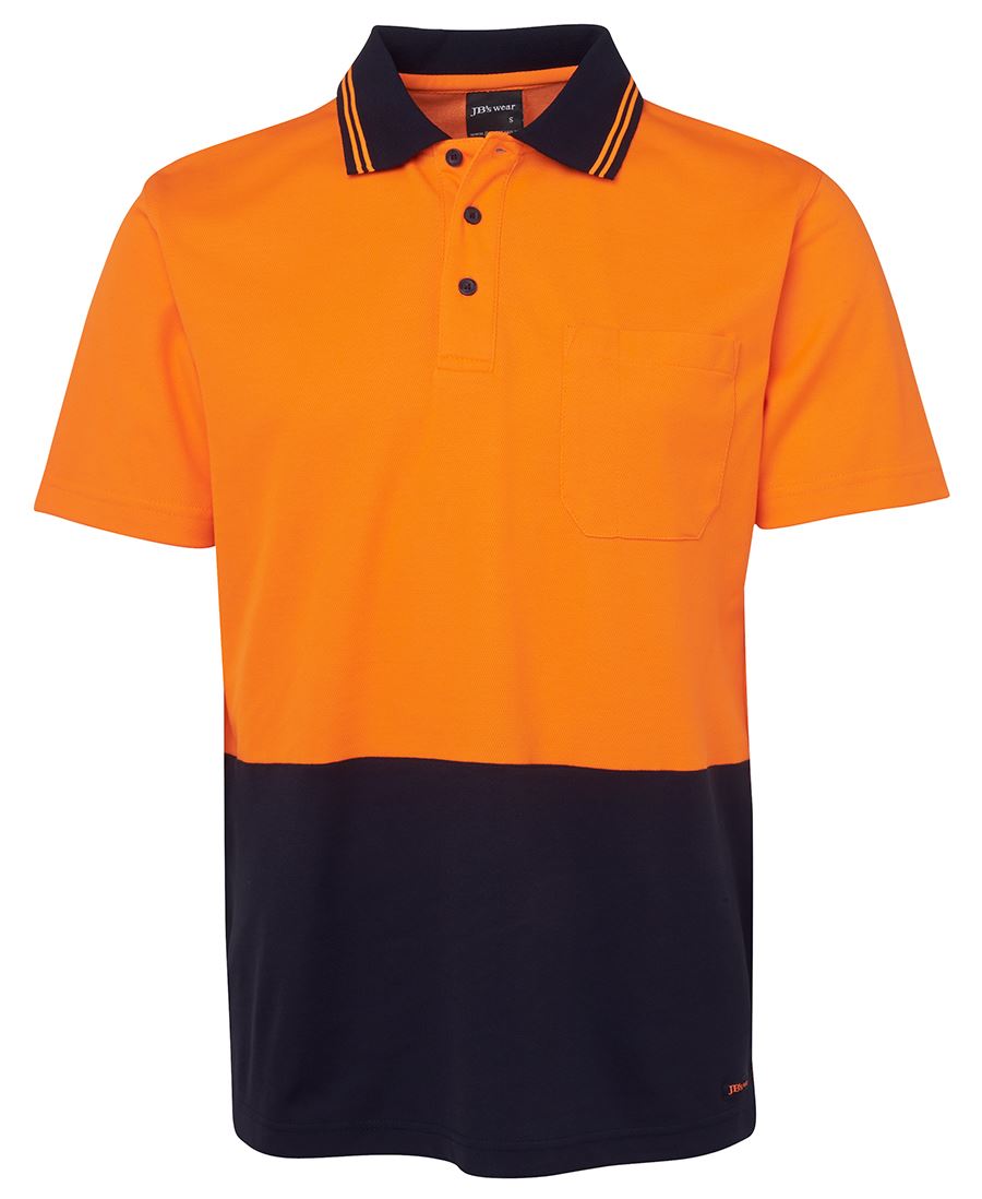 JB's HV NON CUFF S/S COTTON BACK POLO - Orange/Navy