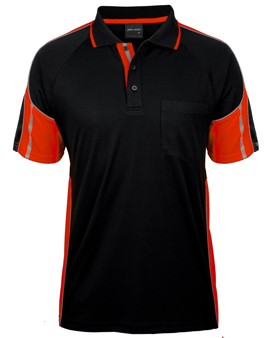 S/S STREET PANEL POLO - BLACK/ORANGE