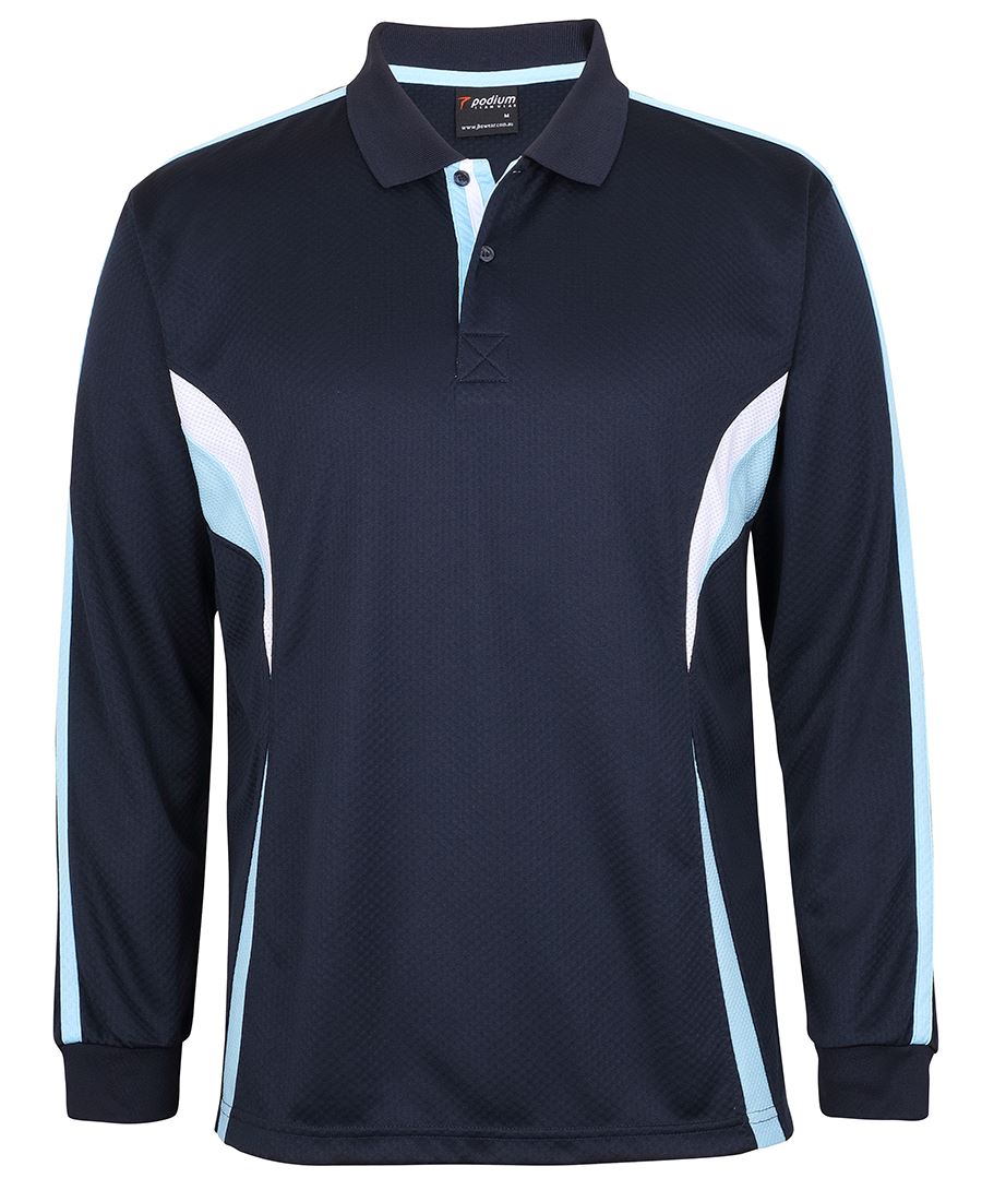 L/S COOL POLO - NAVY/LT BLUE/WHITE
