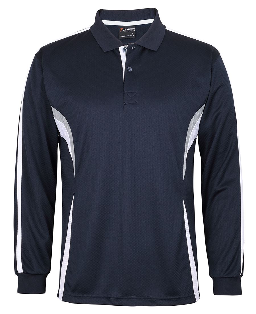 L/S COOL POLO - NAVY/WHITE/GREY