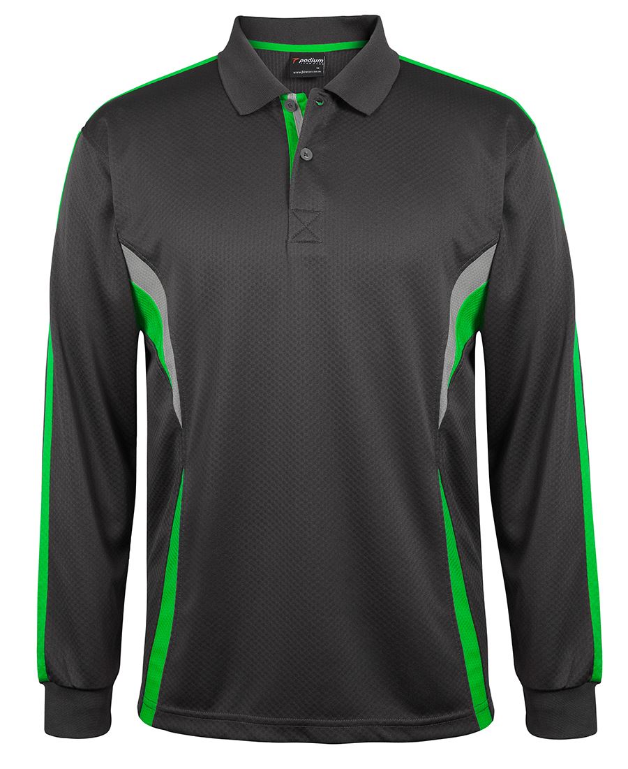L/S COOL POLO - GUNMETAL/PEA GREEN/GREY