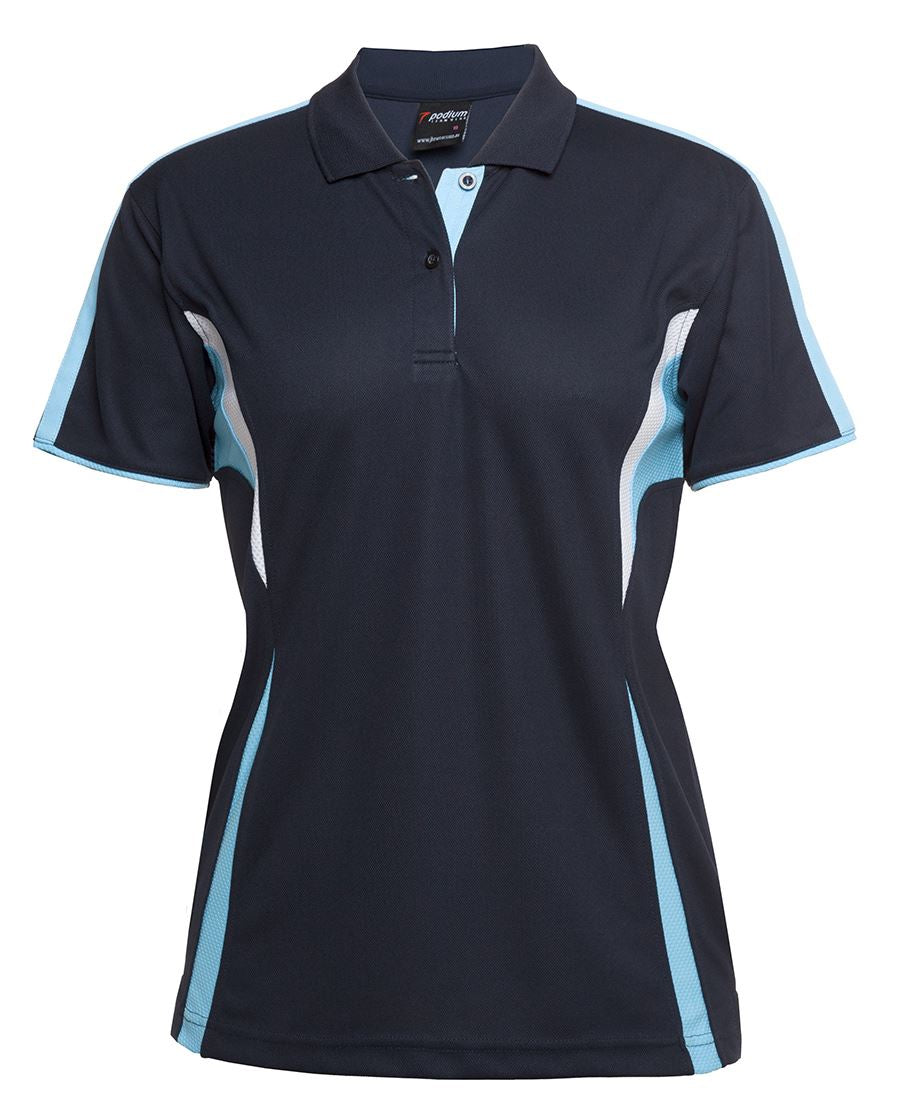 LADIES COOL POLO - NAVY/LT BLUE/WHITE