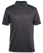 JACQUARD CONTRAST POLO - CHARCOAL/AQUA