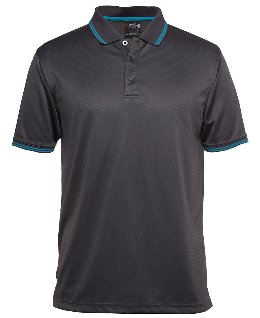 JACQUARD CONTRAST POLO - CHARCOAL/AQUA