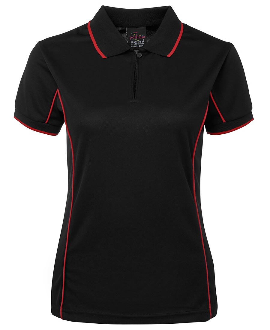 LADIES PIPING POLO - BLACK/RED