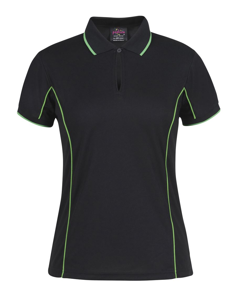 LADIES PIPING POLO BLACK/PEA - GREEN
