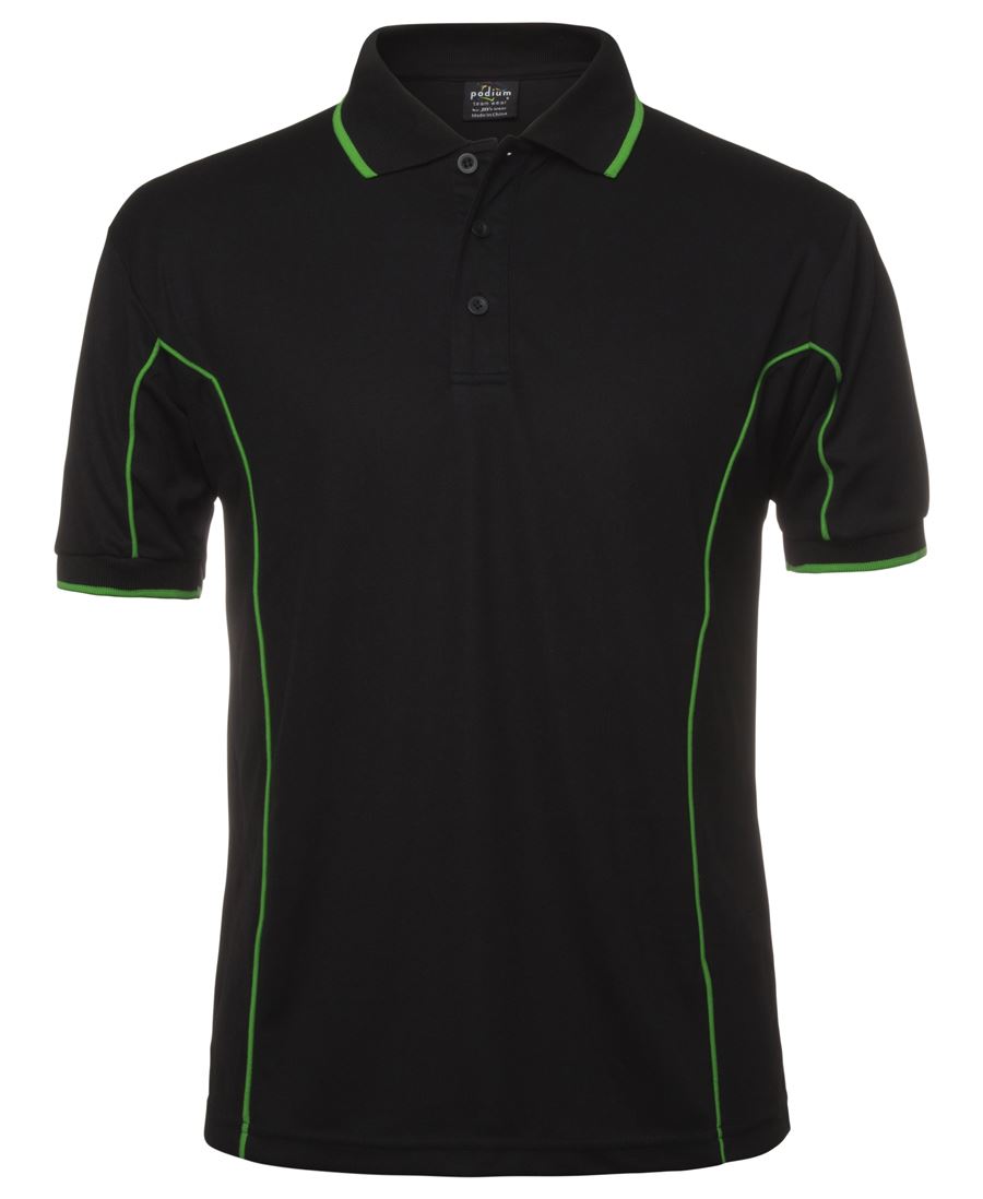 S/S PIPING POLO BLACK/PEA - GREEN