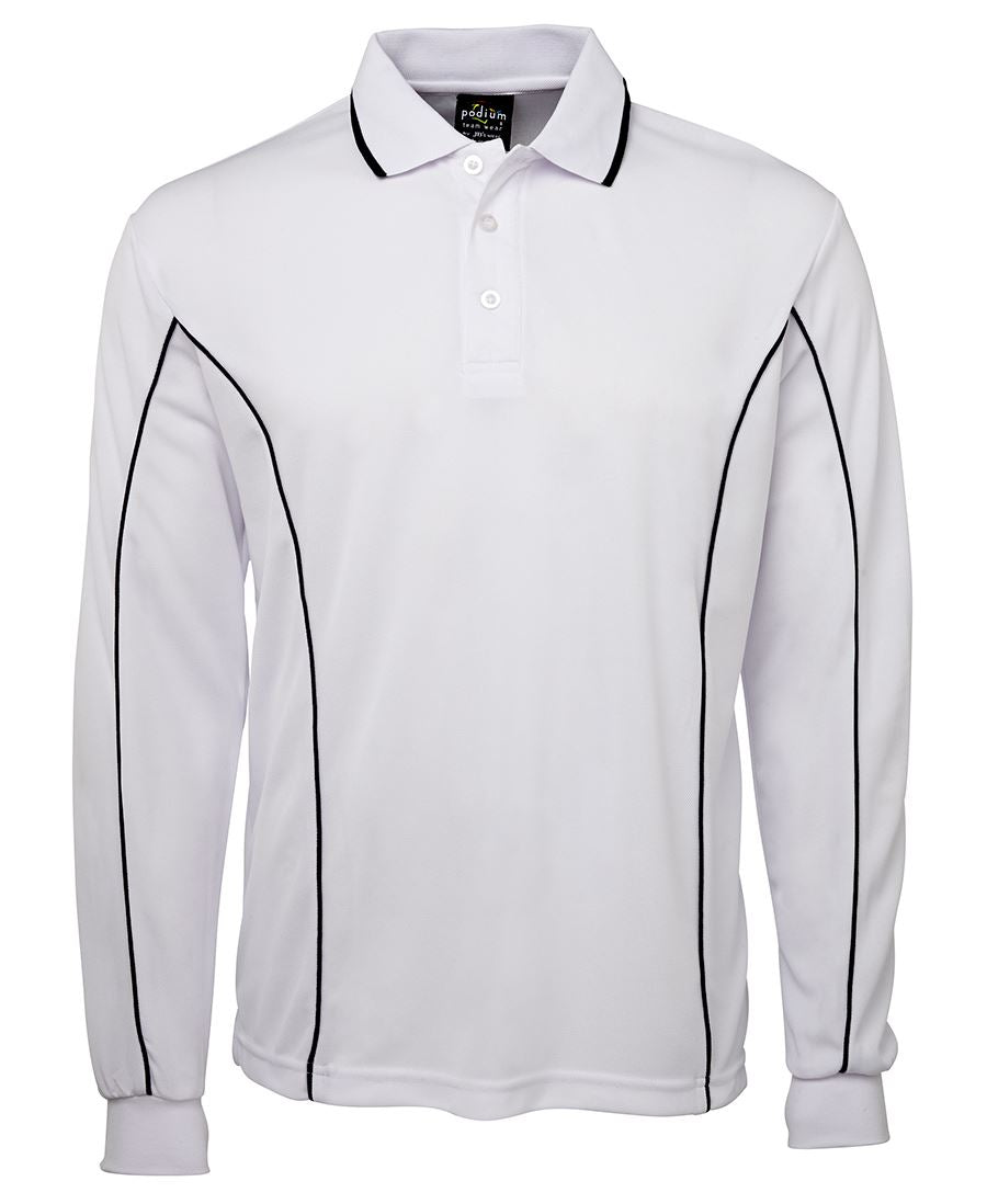 L/S PIPING POLO - WHITE/NAVY