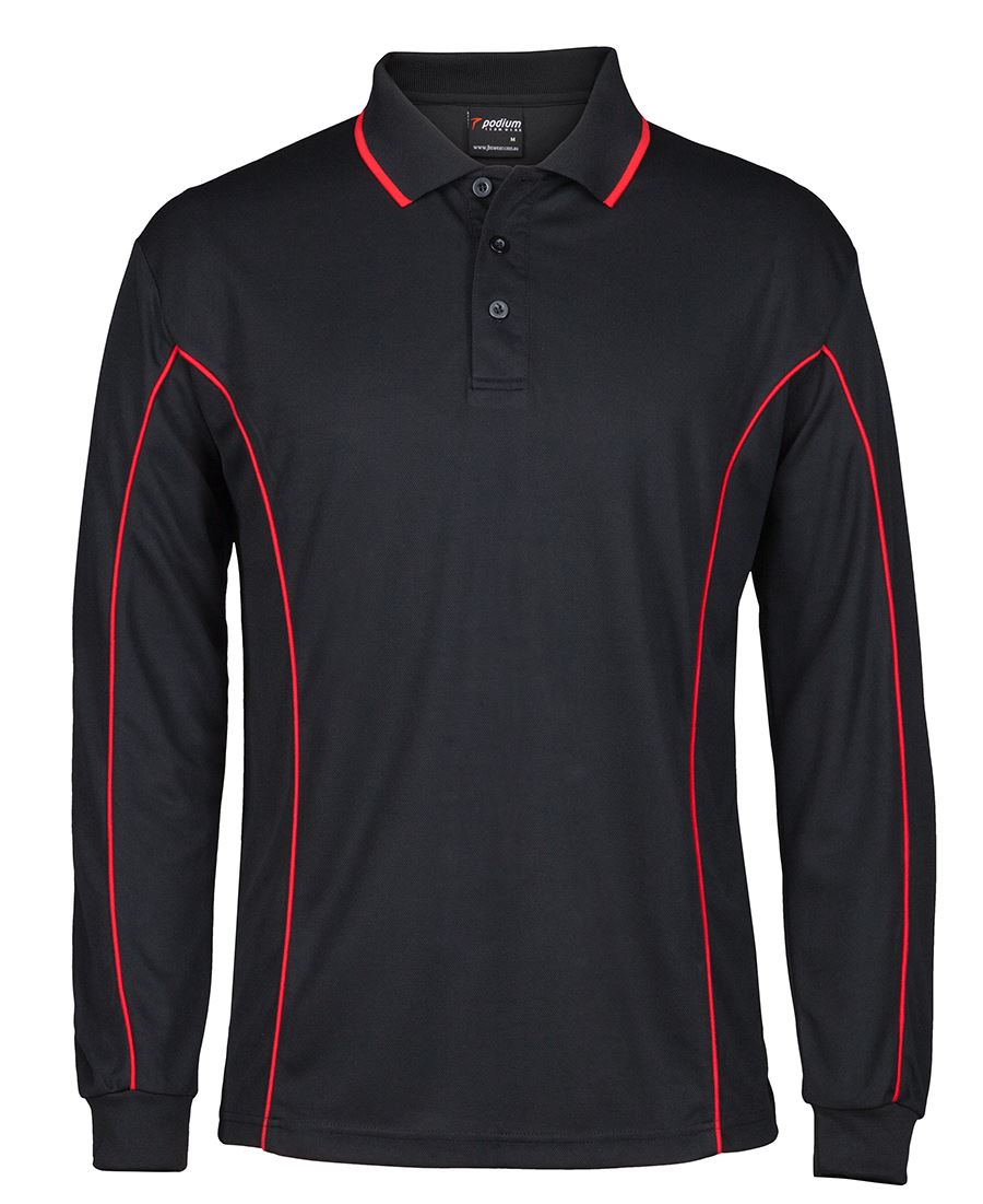 L/S PIPING POLO - BLACK/RED