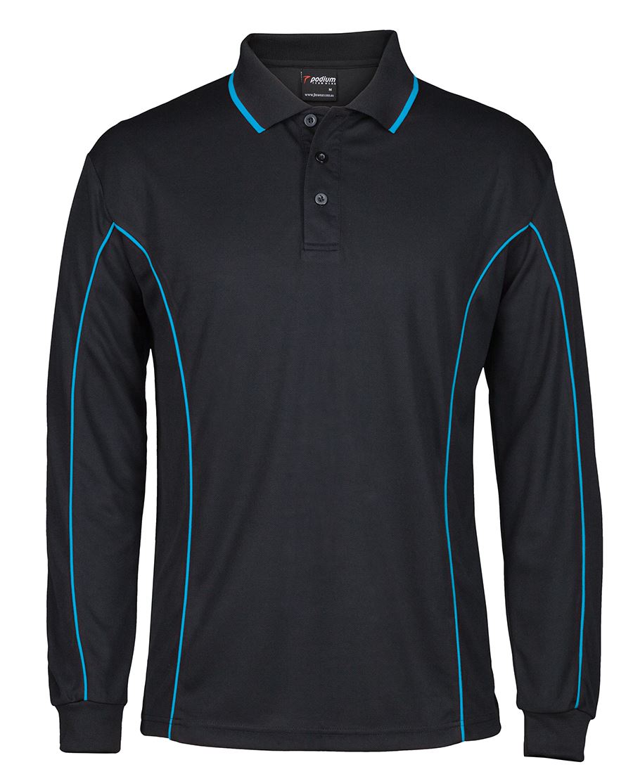 L/S PIPING POLO - BLACK/AQUA