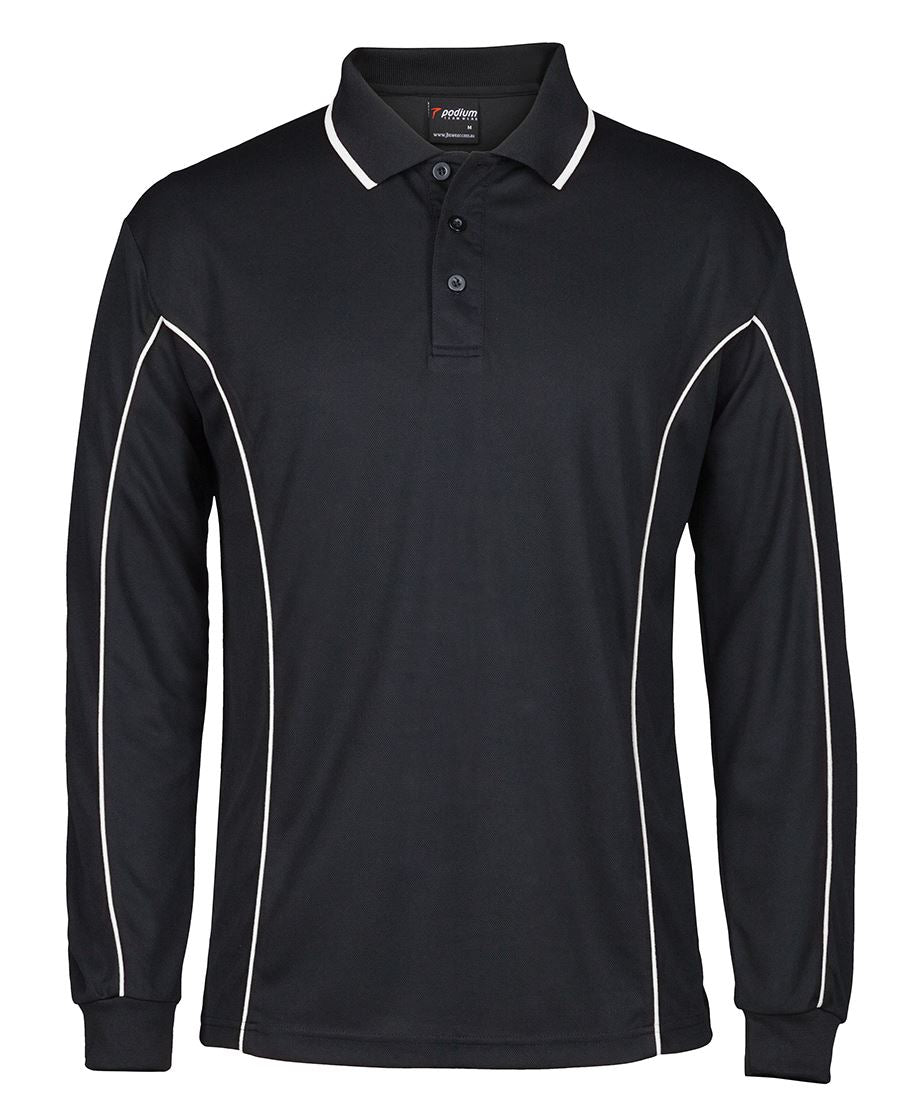 L/S PIPING POLO - BLACK/WHITE