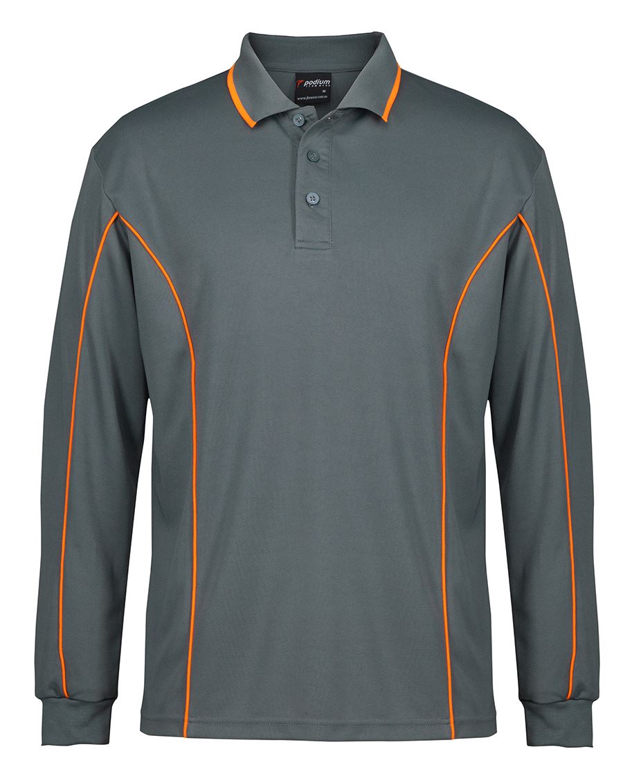 L/S PIPING POLO - GREY/ORANGE