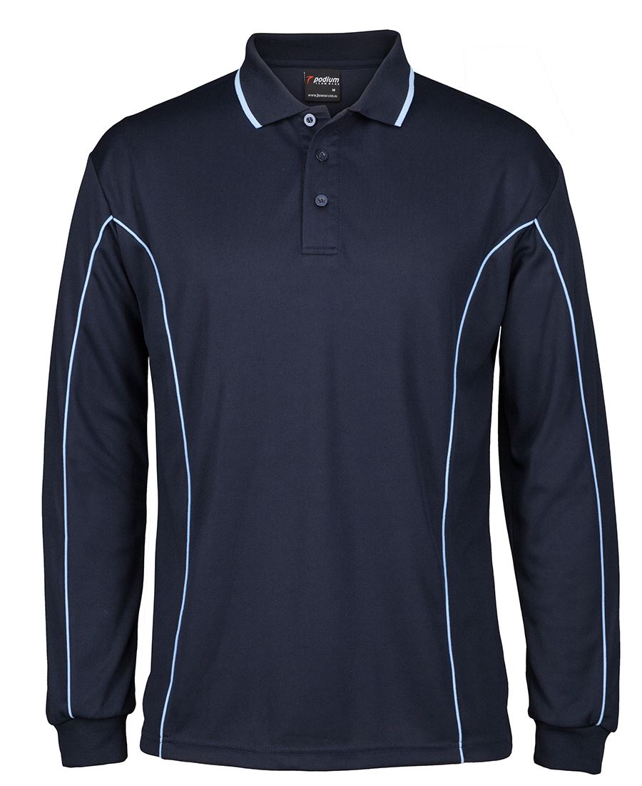 L/S PIPING POLO - NAVY/LT BLUE
