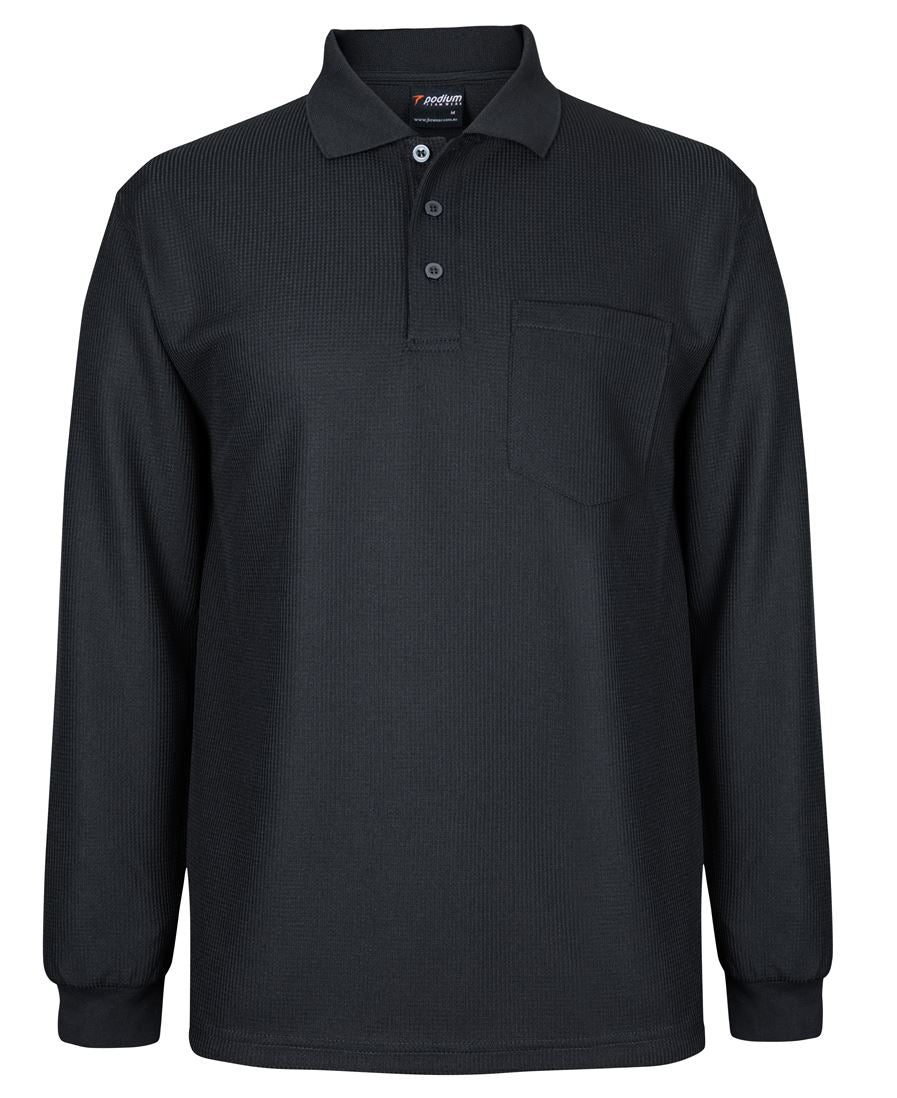 L/S WAFFLE POCKET POLO - BLACK