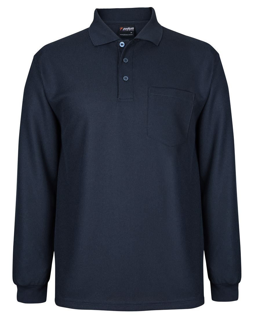 L/S WAFFLE POCKET POLO - NAVY