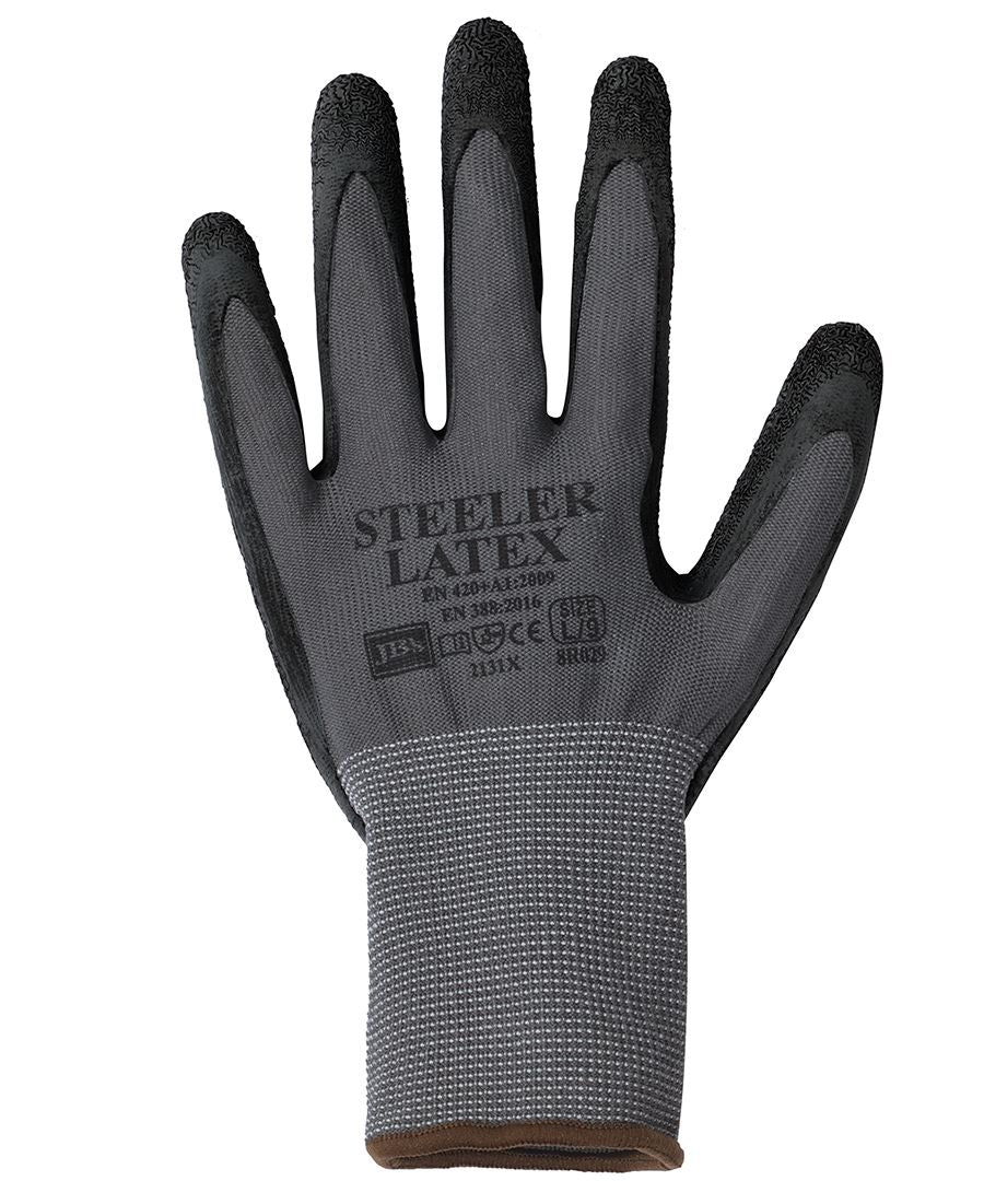 STEELER CRINKLE LATEX GLOVE (12PK) - GREY/BLACK